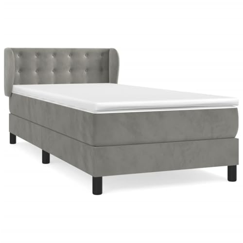 Eleganz Boxspringbett mit Matratze 90x190 cm hellgrau Samt - Modernes Bett mit Topper für erholsamen Schlaf, ideal für Schlafzimmer und kleine Räume von Eleganz