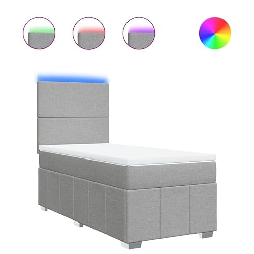 Eleganz Boxspringbett mit Matratze 90x190 cm hellgrau Stoff – Bequemes Bett mit Topper für erholsamen Schlaf, ideal für Schlafzimmer und Gastzimmer von Eleganz