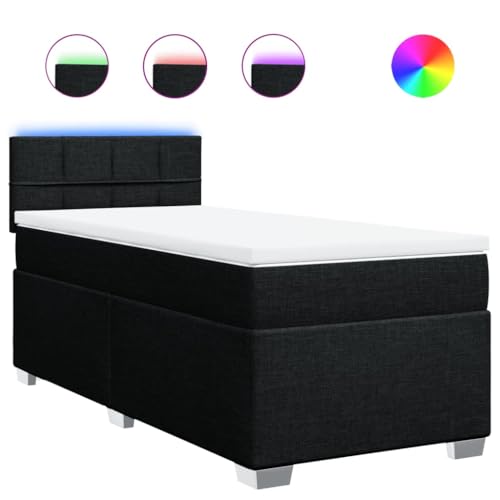 Eleganz Boxspringbett mit Matratze 90x190 cm schwarz Stoff - Modernes Bett mit Topper für erholsamen Schlaf, ideal für kleine Räume von Eleganz