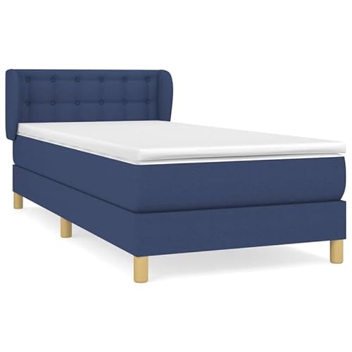 Eleganz Boxspringbett mit Matratze 90x200 cm Blau Stoff – Bequemes Bett mit Topper für erholsamen Schlaf, ideal für Schlafzimmer und kleine Räume von Eleganz
