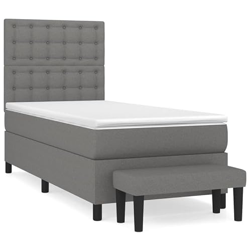 Eleganz Boxspringbett mit Matratze 90x200 cm Dunkelgrau Stoff – Bequemes Schlafsystem für Schlafzimmer, Langlebig & Stauraumoptimiert von Eleganz