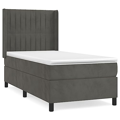 Eleganz Boxspringbett mit Matratze 90x200 cm - Dunkelgraues Samtstoff Boxspringbett für Schlafzimmer, Komfortables Bett mit Topper für Erholsamen Schlaf von Eleganz