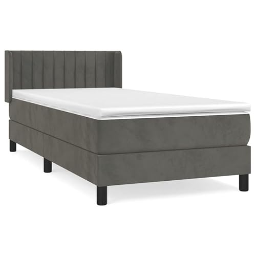 Eleganz Boxspringbett mit Matratze 90x200 cm - Dunkelgraues Samtstoff Boxspringbett für Schlafzimmer, Komfortables Bettsystem mit Topper für Erholsamen Schlaf von Eleganz