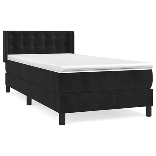 Eleganz Boxspringbett mit Matratze 90x200 cm - Samtbezug Schwarz für Schlafzimmer, Komfortables Federkernbett mit Topper, Luxus Design für Erholsamen Schlaf von Eleganz