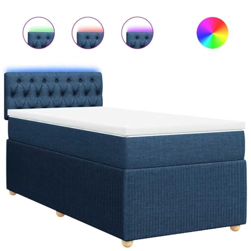 Eleganz Boxspringbett mit Matratze 90x200 cm blau Stoff – Bequemes Bett mit Topper für erholsamen Schlaf, ideal für Schlafzimmer & Gästezimmer von Eleganz