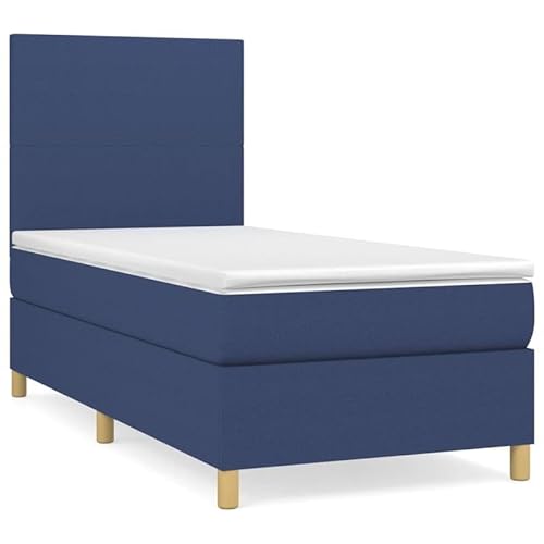 Eleganz Boxspringbett mit Matratze 90x200 cm blau Stoff – Bequemes Bett mit Topper für erholsamen Schlaf, ideal für Schlafzimmer Eleganz Boxspringbett mit Matratze 90x200 cm blau Stoff – Bequemes Bett mit Topper für erholsamen Schlaf, ideal für Schlafzimmer von Eleganz