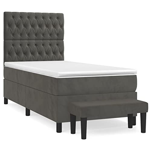 Eleganz Boxspringbett mit Matratze 90x200 cm dunkelgrau Samt - Modernes Schlafzimmer Bett mit Topper für erholsamen Schlaf, ideal für kleine Räume von Eleganz