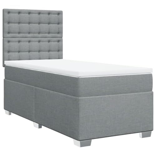 Eleganz Boxspringbett mit Matratze 90x200 cm hellgrau Stoff – Bequemes Bett mit Topper für erholsamen Schlaf, ideal für Schlafzimmer und Gastzimmer von Eleganz