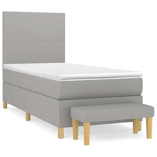 Eleganz Boxspringbett mit Matratze 90x200 cm hellgrau Stoff – Bequemes Bett mit Topper für erholsamen Schlaf, ideal für Schlafzimmer & Gastzimmer von Eleganz
