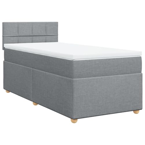 Eleganz Boxspringbett mit Matratze 90x200 cm hellgrau Stoff – Modernes Betten Set für Schlafzimmer, Langlebig & Bequem – Ideal für kleine Räume von Eleganz
