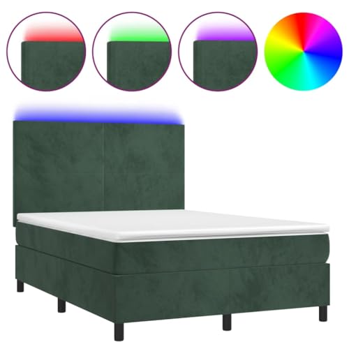 Eleganz Boxspringbett mit Matratze & Dunkelgrün 140x200 cm Samt – Modernes Bett mit -Beleuchtung für Schlafzimmer, Hochwertiges Boxspringbett mit Samtbezug und Matratze für erholsamen Schlaf von Eleganz