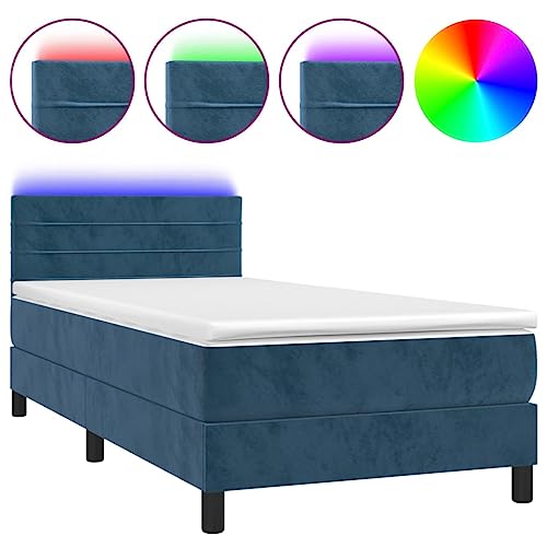 Eleganz Boxspringbett mit Matratze & in Dunkelblau 80x200 cm Samt – Modernes Betten Set für Schlafzimmer mit Beleuchtung und Stauraum von Eleganz