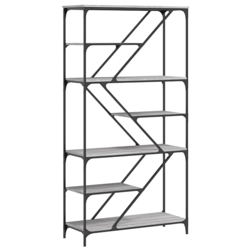 Eleganz Bücherregal Grau Sonoma 91x36x176 cm - Modernes Regalsystem aus Holzwerkstoff und Stahl für Wohnzimmer, Büro oder Homeoffice - Stilvoll und stabil von Eleganz
