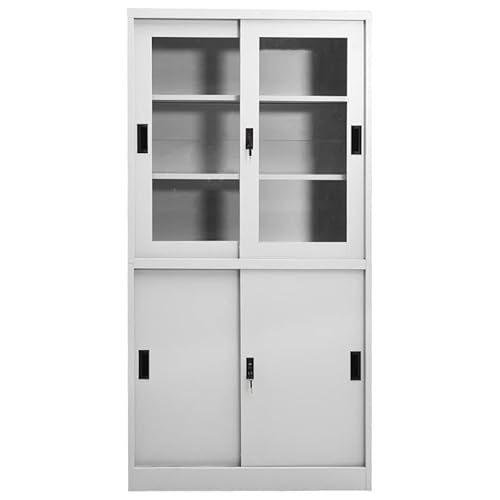 Eleganz Büroschrank mit Schiebetür 90x40x180 cm - Moderner Stahlschrank für Wohnzimmer & Büro, Platzsparend & Langlebig, Hellgrau von Eleganz