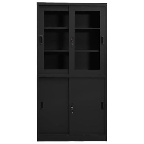 Eleganz Büroschrank mit Schiebetür Anthrazit 90x40x180 cm - Stahlschrank für Wohnzimmer & Büro, platzsparend & stabil - Moderne Aufbewahrung für Dokumente und Ordner von Eleganz