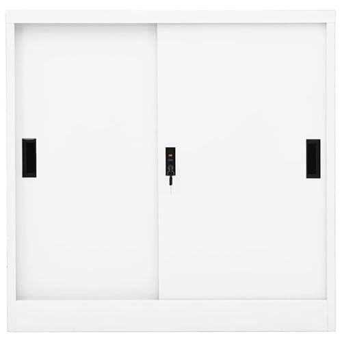 Eleganz Büroschrank mit Schiebetür Weiß 90x40x90 cm aus Stahl - Moderner Stahlschrank für Wohnzimmer oder Büro - Platzsparend & langlebig von Eleganz