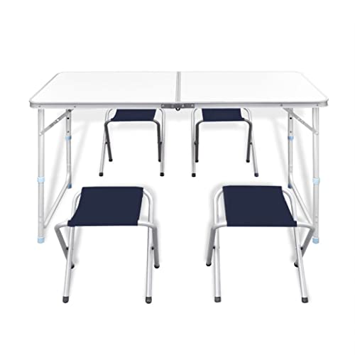 Eleganz Campingtisch Klappbar Höhenverstellbar 120x60 cm mit 4 Hockern – Alu-Rahmen & MDF-Tischplatte – Ideal für Camping & Outdoor Eleganz Campingtisch Klappbar Höhenverstellbar 120x60 cm mit 4 Hockern – Alu-Rahmen & MDF-Tischplatte – Ideal für Camping & Outdoor von Eleganz