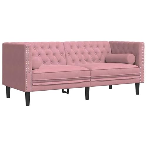 Eleganz Chesterfield-Sofa 2-Sitzer Rosa Samt mit Nackenrollen – Luxus Futon für Wohnzimmer & Schlafzimmer, bequem & stilvoll, perfekt für kleine Räume von Eleganz