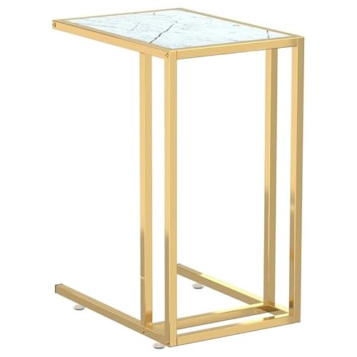 Eleganz Computer Beistelltisch aus Glas und Eisen - Weißer Marmorlook 50x35x65 cm - Moderner Sideboard Tisch für Wohnzimmer & Büro - Stabiles Hartglas von Eleganz