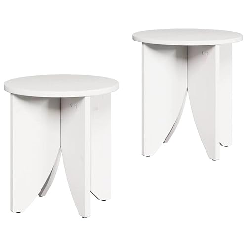 Eleganz Couchtisch 2er Set Weiß Massivholz Kiefer 41,5 x 41,5 x 44 cm - Wohnzimmer Tisch Set Natur & Stilvoll - Langlebig & Stabil von Eleganz
