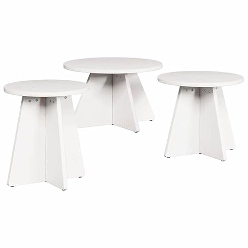 Eleganz Couchtisch 3-teilig Weiß Massivholz Kiefer 49 x 49 x 30 cm - Wohnzimmer Tischset stabil & langlebig - Modernes Design für kleine Räume von Eleganz