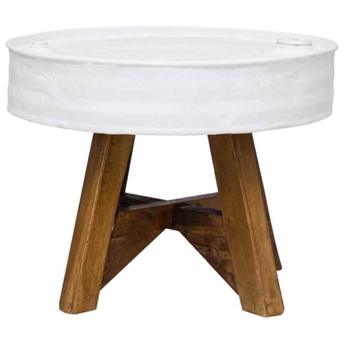Eleganz Couchtisch Altholz Massiv 60x45 cm Weiß - Stahl Tischplatte mit verzinkter Oberfläche & Massivholz Beine - Langlebig & Stilvoll für Wohnzimmer von Eleganz