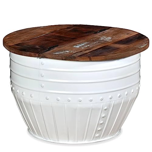 Eleganz Couchtisch Altholz Massiv Weiß Trommelform - Massives Altholz Tischplatte, Poliert & Lackiert - Perfekt für Wohnzimmer & Moderne Einrichtung von Eleganz