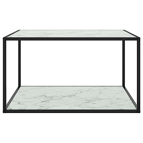 Eleganz Couchtisch Schwarz mit Weißem Glas Marmor-Optik 90x90x50 cm - Moderner Wohnzimmertisch aus Hartglas & pulverbeschichtetem Stahl - Stilvoll & langlebig von Eleganz
