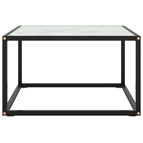 Eleganz Couchtisch Schwarz mit Weißem Glas in Marmor-Optik 60x60x35 cm - Moderner Wohnzimmertisch aus Hartglas & pulverbeschichtetem Stahl - Stilvoll & langlebig von Eleganz