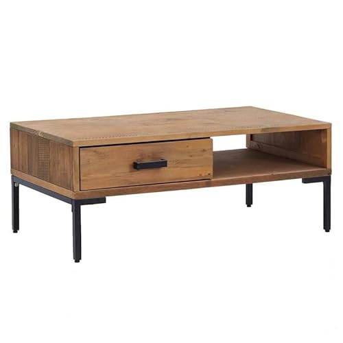 Eleganz Couchtisch aus massivem Kiefernholz 90x50x35 cm - Wohnzimmertisch mit Metallfüßen - Langlebig & stabil für Wohnzimmer, Balkon oder Terrasse von Eleganz