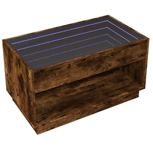 Eleganz Couchtisch mit Infinity- - Moderner Wohnzimmertisch aus Räuchereiche & Glas, 90x50x50 cm - Stilvoll & Langlebig von Eleganz