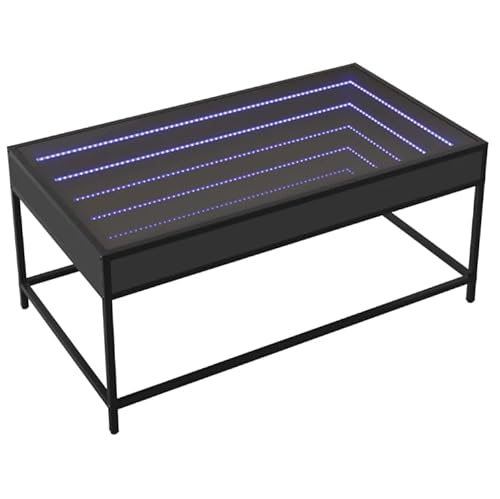 Eleganz Couchtisch mit Infinity- Schwarz 90x50x41 cm - Moderner Wohnzimmertisch aus Holzwerkstoff, Glas & Metall - -Beleuchtung für gemütliche Atmosphäre von Eleganz