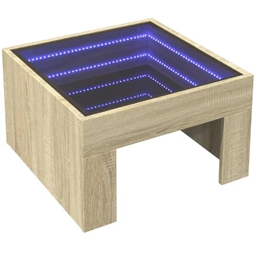 Eleganz Couchtisch mit Infinity- aus Holzwerkstoff und Glas – Moderner Wohnzimmertisch für gemütliche Abende | 50x50x30 cm | Sonoma-Eiche Design von Eleganz