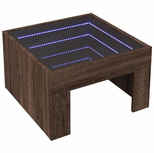 Eleganz Couchtisch mit Infinity- in Brauner Eichen-Optik 50x50x30 cm - Moderner Wohnzimmertisch aus Holzwerkstoff & Glas für stilvolle Beleuchtung von Eleganz