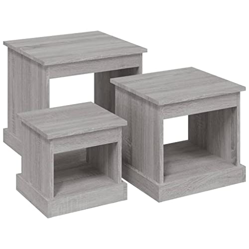 Eleganz Couchtische 3 STK. Grau Sonoma Holzwerkstoff - Moderner Wohnzimmer-Tischset aus Holzwerkstoff, langlebig & platzsparend für kleine Wohnungen von Eleganz