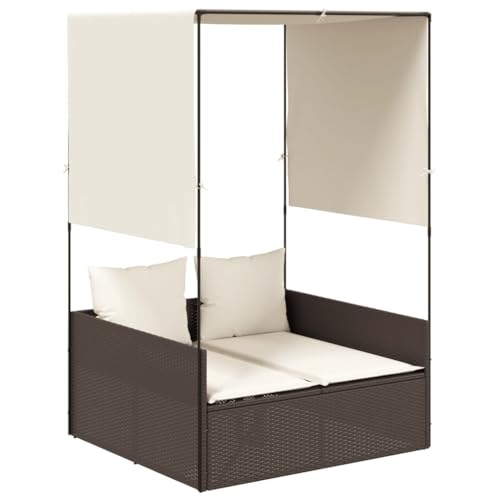 Eleganz Doppel-Sonnenliege mit Dach & Vorhängen - PE-Rattan & Pulverbeschichteter Stahl - Perfekt für Garten & Terrasse - Robust & Stilvoll von Eleganz