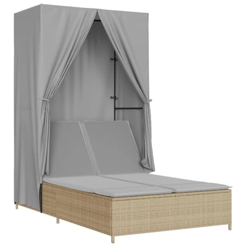 Eleganz Doppel-Sonnenliege mit Dach und Vorhängen aus PE-Rattan und pulverbeschichtetem Stahl – Perfekt für den Garten – Robust, wetterfest und stilvoll von Eleganz