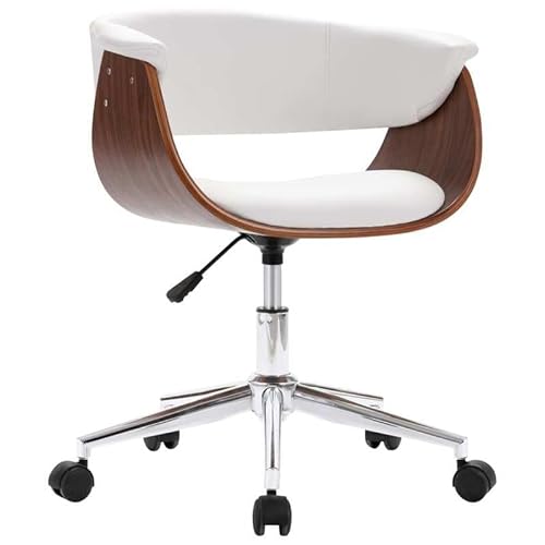 Eleganz Drehbarer Bürostuhl Weiß – Moderner Schreibtischstuhl mit Bugholz und Kunstleder, ergonomisch & höhenverstellbar für Homeoffice und Büro von Eleganz