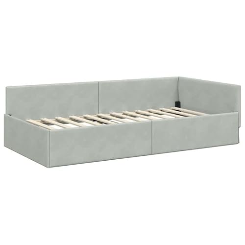 Eleganz Eckbettgestell 90x190 cm aus Samt und Engineered Holz - Graues Kopfteil für stilvolle Schlafzimmer | Langlebig & Modern Eleganz Eckbettgestell 90x190 cm aus Samt und Engineered Holz - Graues Kopfteil für stilvolle Schlafzimmer | Langlebig & Modern von Eleganz