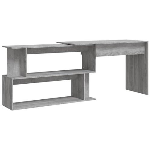 Eleganz Eckschreibtisch Grau Sonoma 200x50x76 cm - Arbeitsplatz im Großraumbüro aus Holzwerkstoff, platzsparend & langlebig von Eleganz