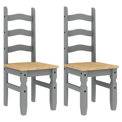 Eleganz Essstühle 2er Set Corona Grau aus Massivholz Kiefer - Stabile Küchenstühle für Wohnzimmer & Garten (42x47x107 cm) von Eleganz