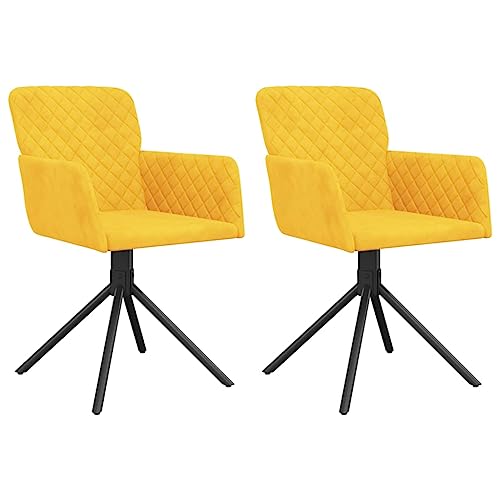Eleganz Esszimmerstühle 2er Set drehbar - Moderne Velours-Stühle in Gelb für Wohnzimmer & Küche - Bequeme Drehstühle mit Samtbezug von Eleganz
