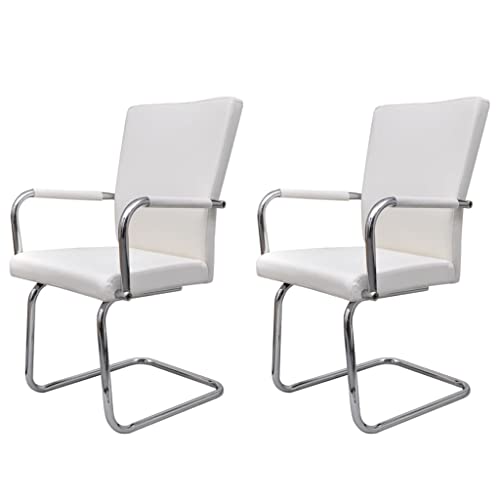 Eleganz Freischwinger 2er Set Weiß Kunstleder - Moderne Gartenstühle für Terrasse & Balkon - Wetterfest & pflegeleicht - Bequeme Sitzlösung für Outdoor-Bereich von Eleganz