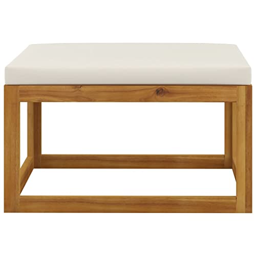 Eleganz Fußhocker aus massivem Akazienholz mit ölfinish und cremeweißem Polster – Langlebiges Gartensitzmöbel für Terrasse und Garten von Eleganz