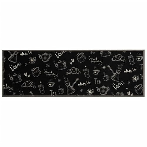 Eleganz Fußmatte Morgen Schwarz 60x180 cm - Waschbare Küchenteppich aus Samt für Küche & Eingangsbereich, rutschfest und strapazierfähig von Eleganz
