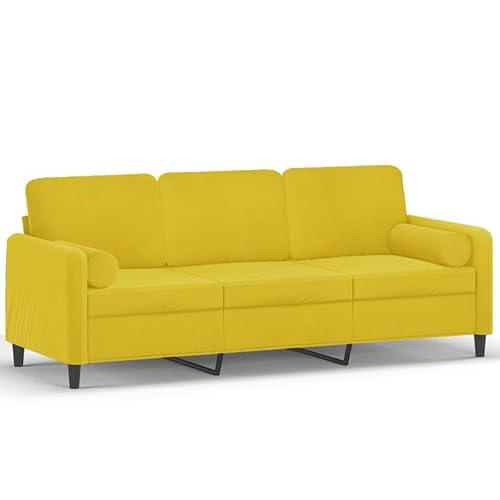 Eleganz Futon Sofa 180 cm – 3-Sitzer in Gelb mit Samtbezug und Zierkissen – Platzsparend für kleine Wohnungen – Bequem und stilvoll Eleganz Futon Sofa 180 cm – 3-Sitzer in Gelb mit Samtbezug und Zierkissen – Platzsparend für kleine Wohnungen – Bequem und stilvoll von Eleganz