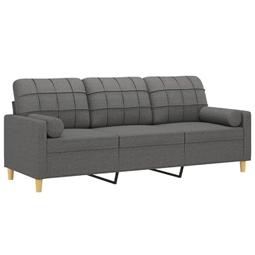 Eleganz Futon Sofa 180 cm dunkelgrau - 3-Sitzer mit Zierkissen, bequem & platzsparend für Wohnzimmer, Schlafzimmer oder Büro - Stoffbezug, ideal für kleine Räume von Eleganz