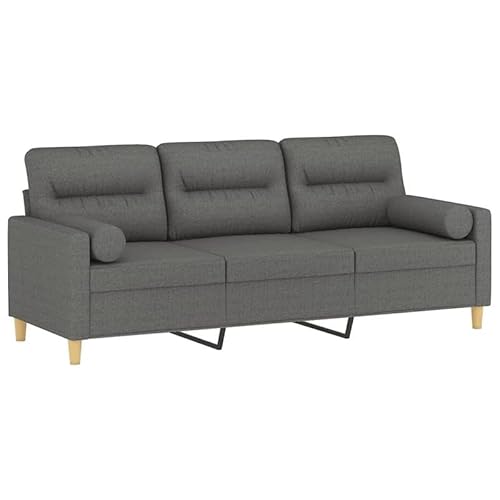 Eleganz Futon Sofa 180cm Dunkelgrau mit Zierkissen - Bequemes 3-Sitzer Sofa für Wohnzimmer, Schlafzimmer | Langlebiger Stoffbezug, Platzsparend von Eleganz