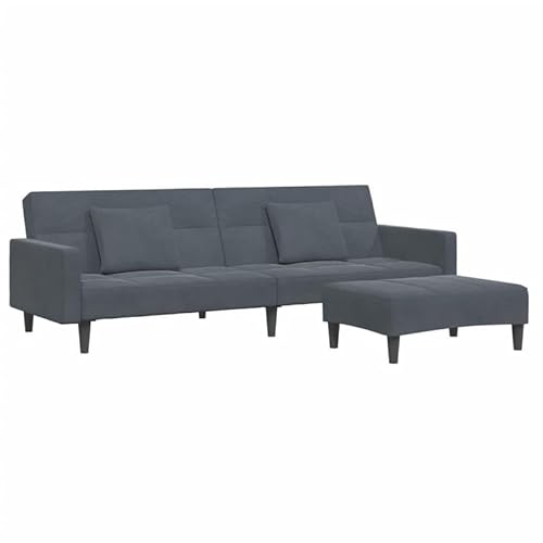 Eleganz Futon Sofa 2-Sitzer mit Fußhocker in Dunkelgrau Samt – Bequemes Schlafsofa für Wohnzimmer & Gastbereich, Platzsparend & Langlebig von Eleganz