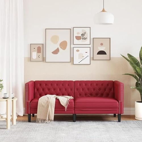Eleganz Futon-Sofa Chesterfield 2-Sitzer in Weinrot Kunstleder – Luxus Design für Wohnzimmer & Homeoffice – Langlebig & Bequem von Eleganz